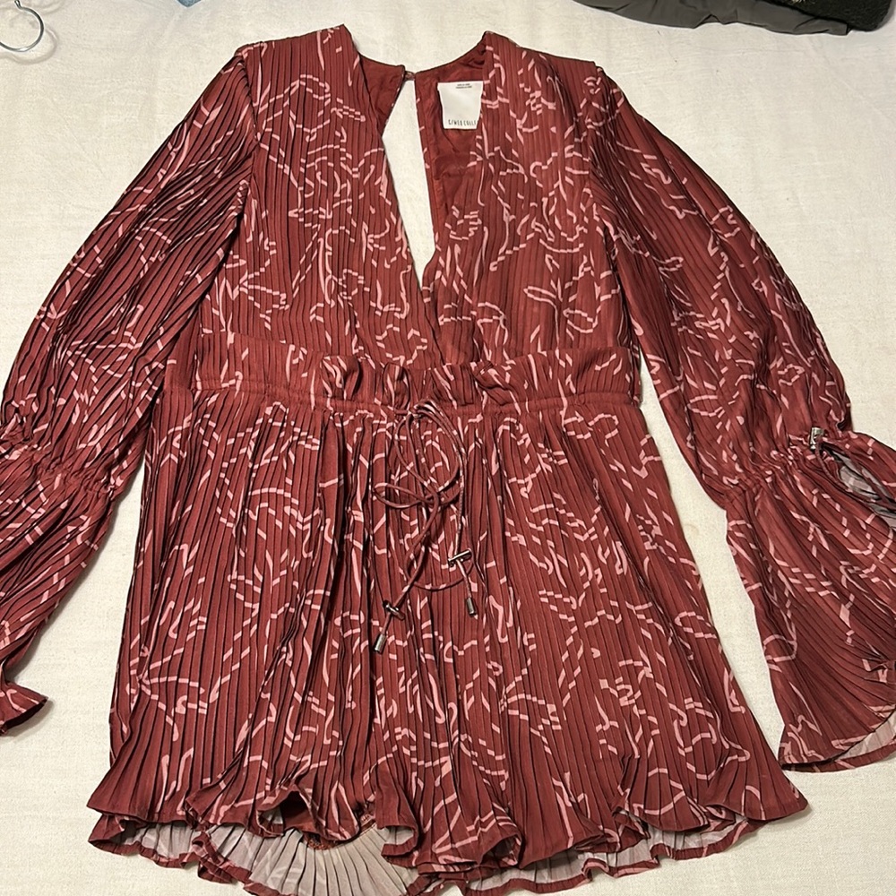 C/MEO Collective Rust Red Printed Plissé Romper